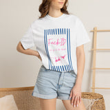 Graphic T-Shirt — "Fuck It! Let’s Do the Beach" Retro Striped Summer Tee