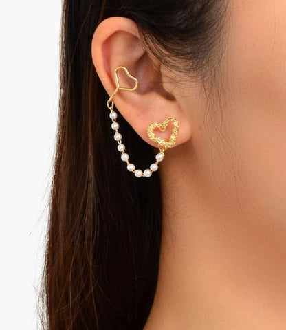 Hoops Heart Pearl Clip Earrings for Women Shiny Zircon Moon Star Cartilage Long Tassel Ear Jewelry Hoop Earrings (Metal Color : 1)